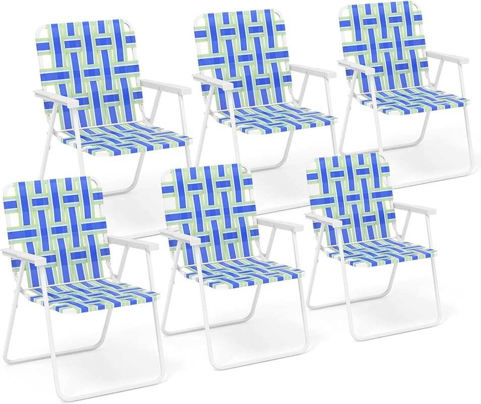 Six-Pack Folding Webbed Patio Chairs for Adults – Durable Steel Frame 