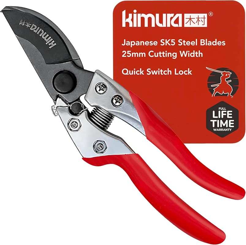 Kimura Pro Bypass Pruning Shears: Japanese SK5 Steel, 1-Inch Cut, Ligh