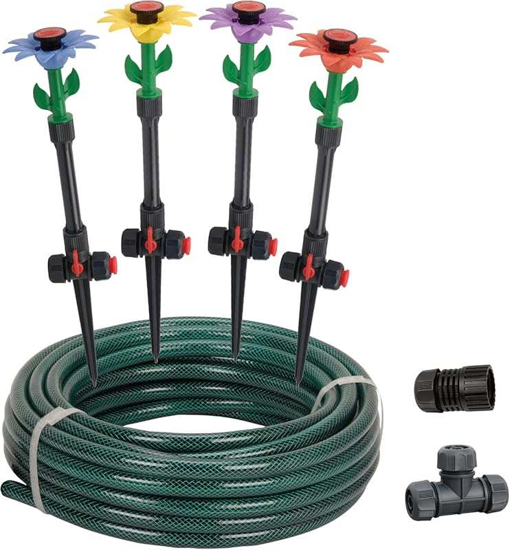 Eden Daisy 50ft Garden Hose and Sprinkler System for DIY Plant Waterin