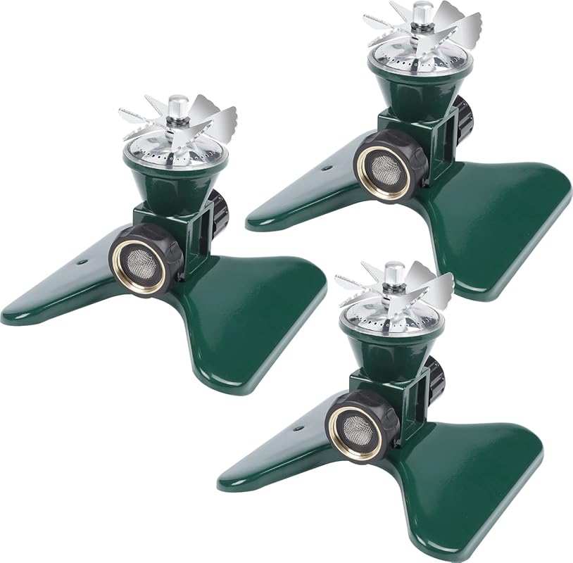 Three-pack metal square sprinklers with rotating 360-degree watering f