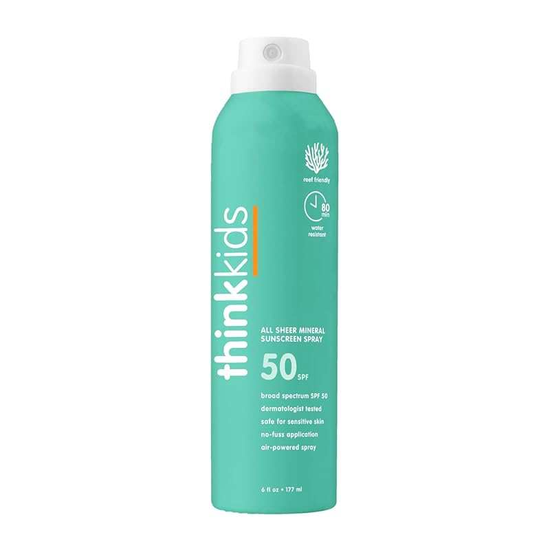 Thinksport Kids SPF 50 Mineral Sunscreen Spray – Zinc Oxide, Water Res