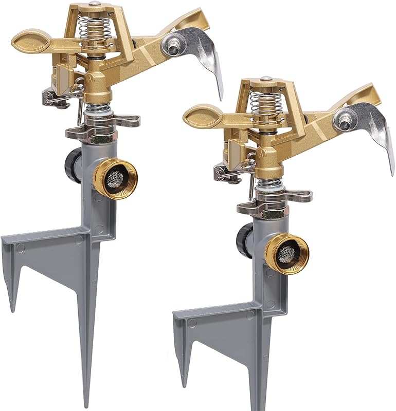 Biswing 2 Pack Impact Sprinkler Head on Metal Step Spike, Heavy Duty Z