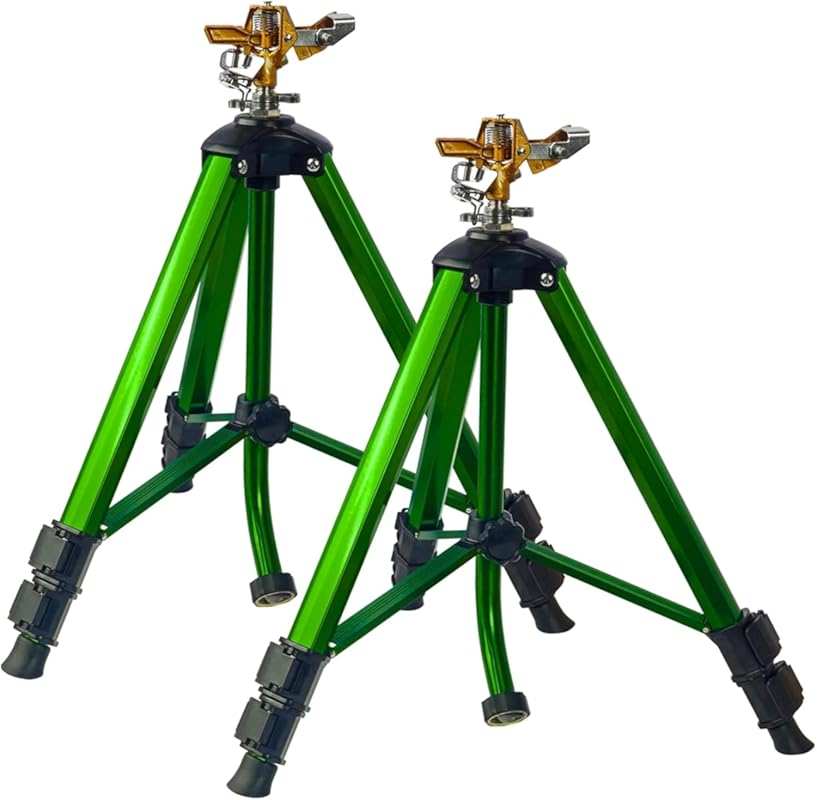 2-Pack Tripod Sprinklers with Brass Head and 360° Coverage for Yard an
