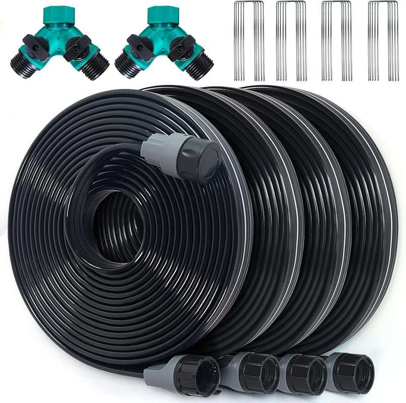 Apgooface Sprinkler Hose with Holes, Flat Soaker Hose 100 Ft  with Gar