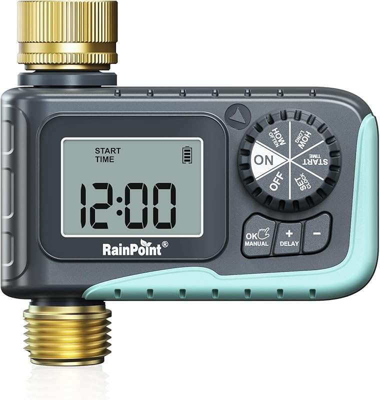 RAINPOINT Sprinkler Timer with Brass Inlet & Outlet, Programmable Hose