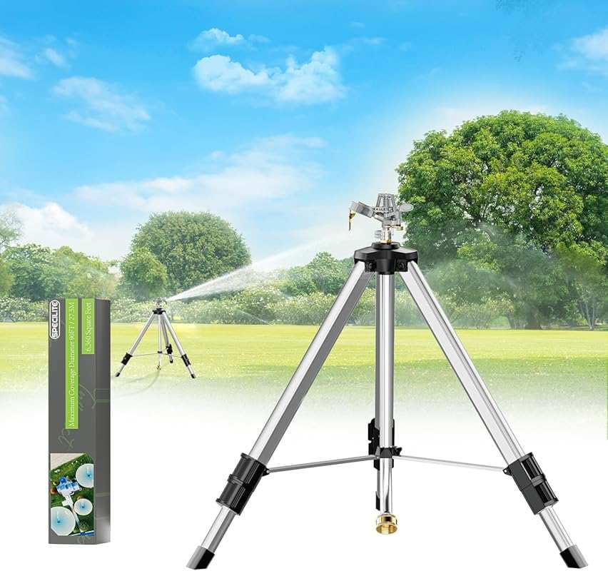 SPECILITE Brass Impact Sprinkler on Tripod Base, 50” Heavy Duty Metal 