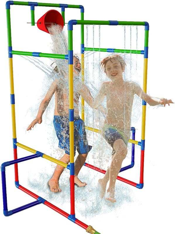 Kids Water Park Sprinkler Tunnel with Dunk Bucket | Outdoor Water Park