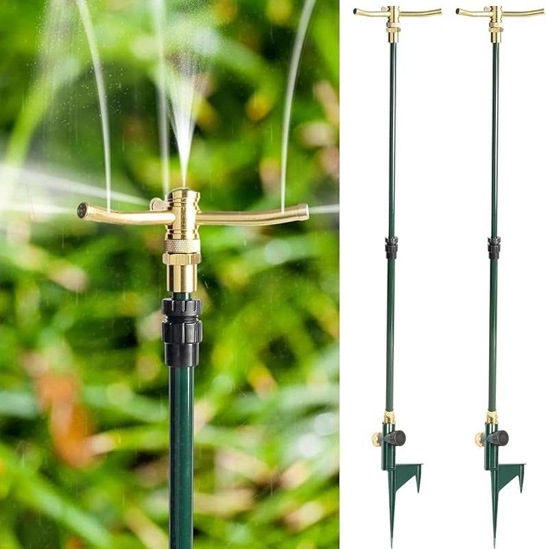 Hourleey 3-Arm Garden Sprinkler, 2 Pack High-Rise Lawn Sprinkler with 