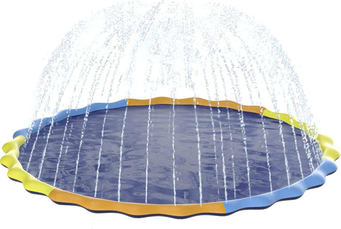 124-Inch Large Splash Pad for Kids and Dogs, Foldable Non-Slip Outdoor