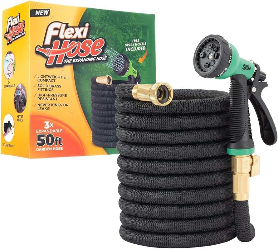 Flexi Hose Expandable Garden Hose 50 ft. with 8-Function Nozzle and No