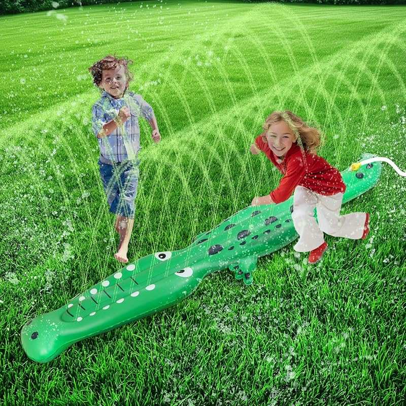 Large Crocodile Inflatable Sprinkler for Kids, Outdoor Water Toy for Y
