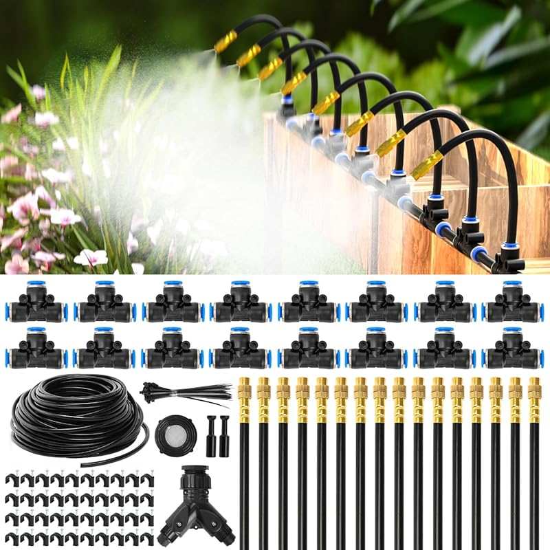 MIXC 100Ft Drip Irrigation System with Copper Nozzles for Outdoor and 