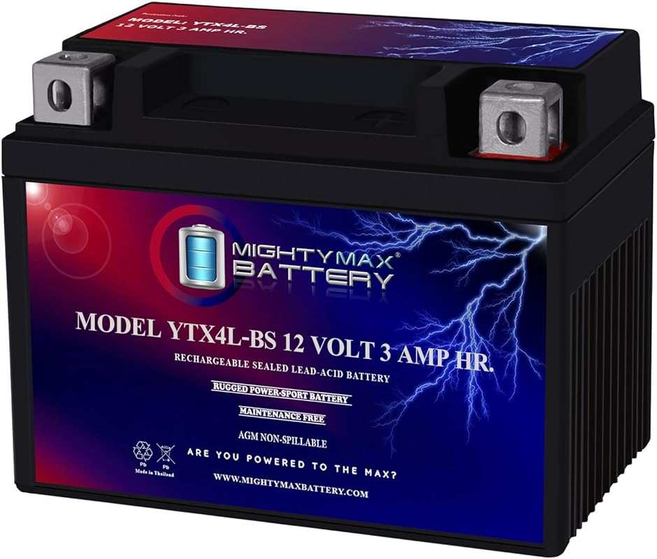 Mighty Max YTX4L-BS: 12V 3AH 50CCA Rechargeable SLA AGM Motorcycle Bat