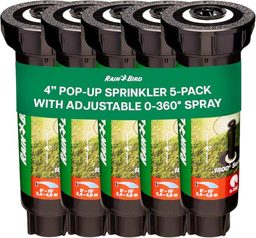 Rain Bird 1804 Spray Head with 15van Nozzle: 5 Pack, 0°-360° Adjustable Arc, 15' Radius Lawn Sprinkler
