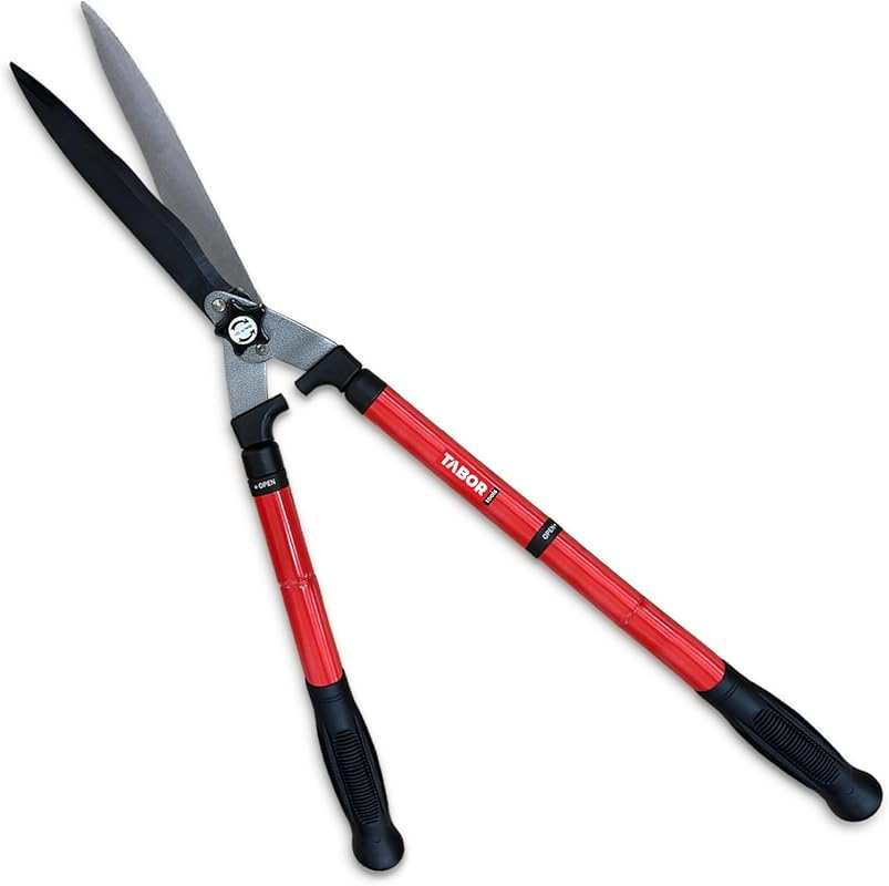 TABOR TOOLS B212A Telescopic Hedge Shears: Wavy Blade, Extendable Stee