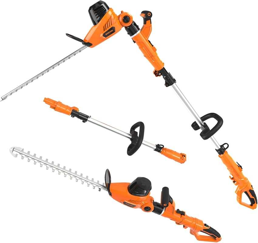 GARCARE 2-in-1 Corded Pole Hedge Trimmer: 20-Inch Laser Cut Blade, Adj