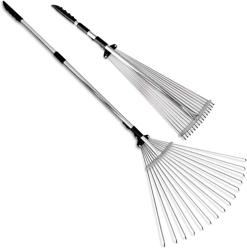 TABOR TOOLS Adjustable Metal Rake - Collapsible, Telescopic Garden Rak