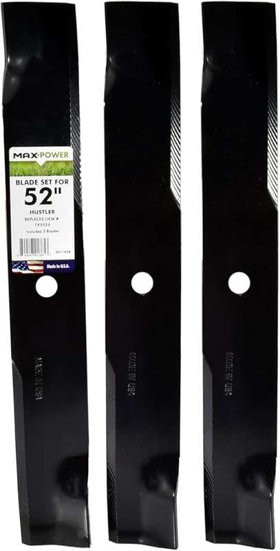 MaxPower 3 Blade Set for 52 Inch Cut Hustler Mowers, Replaces OEM #'s 