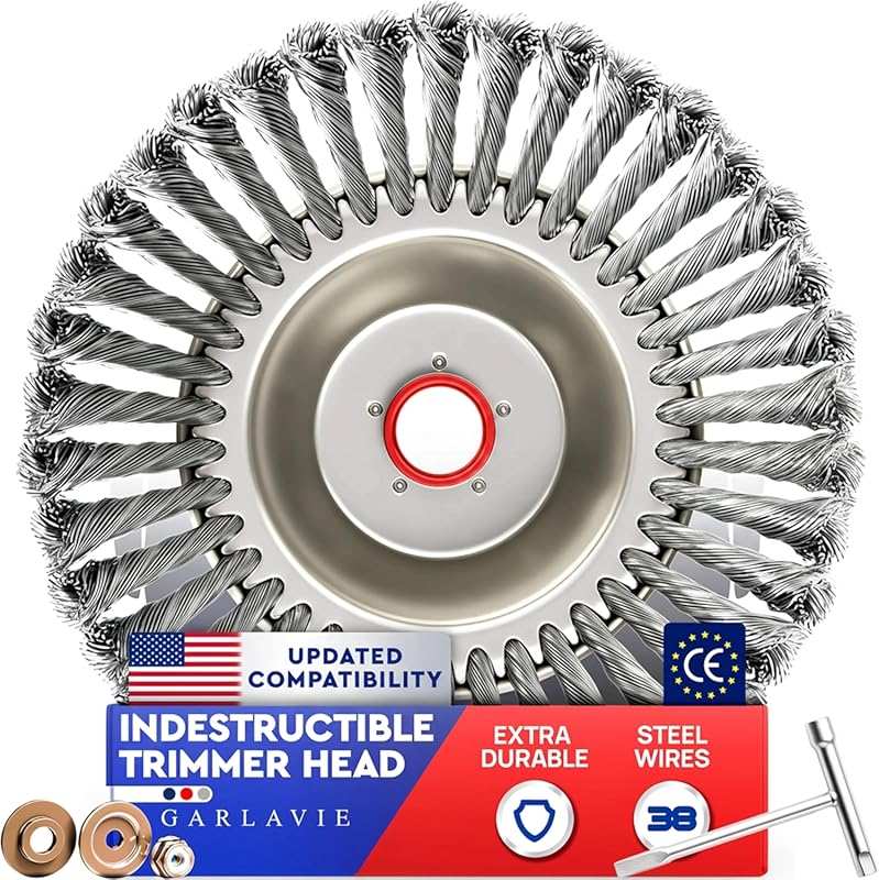 Heavy-Duty Steel Trimmer Head with Universal Wire Brush for Weed & Rus