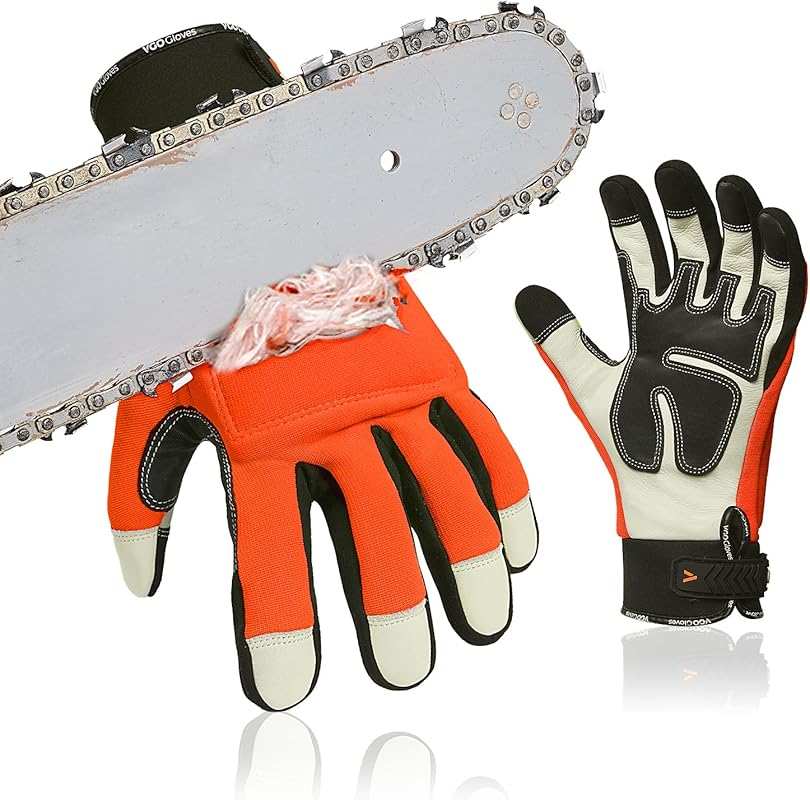Vgo Chainsaw Gloves with 12-Layer Saw Protection, Cow Leather, Touchsc