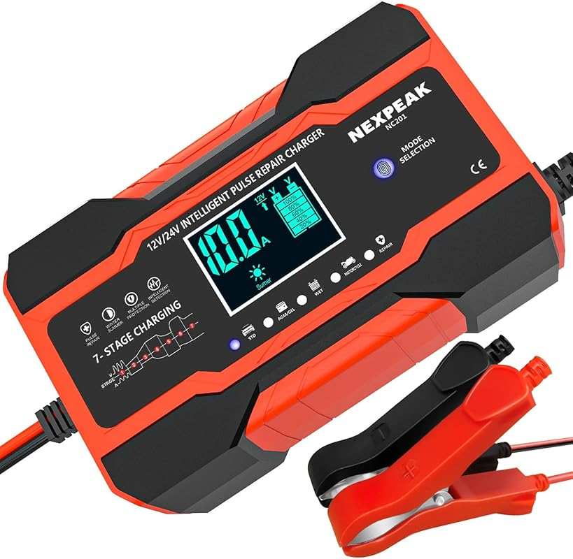 NEXPEAK NC201 10-Amp Smart Battery Charger - 12V/24V Automatic Maintai