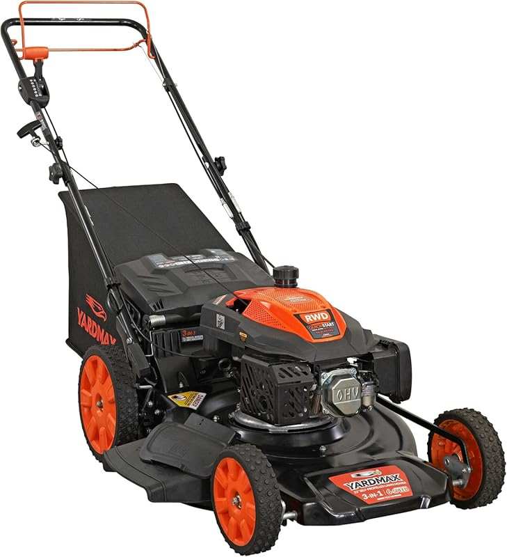 YARDMAX 22-Inch 201cc 6-Speed CVT Gas Self-Propelled Lawn Mower, 3-in-
