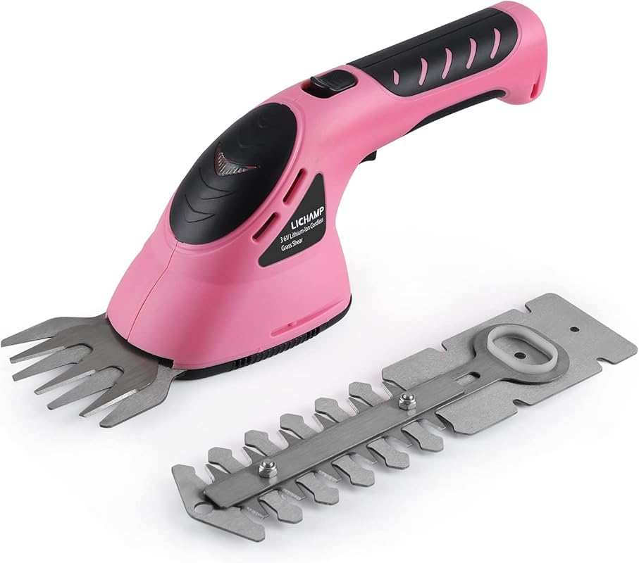 Lichamp 2-in-1 Cordless Grass Shear & Hedge Trimmer: Rechargeable Pink