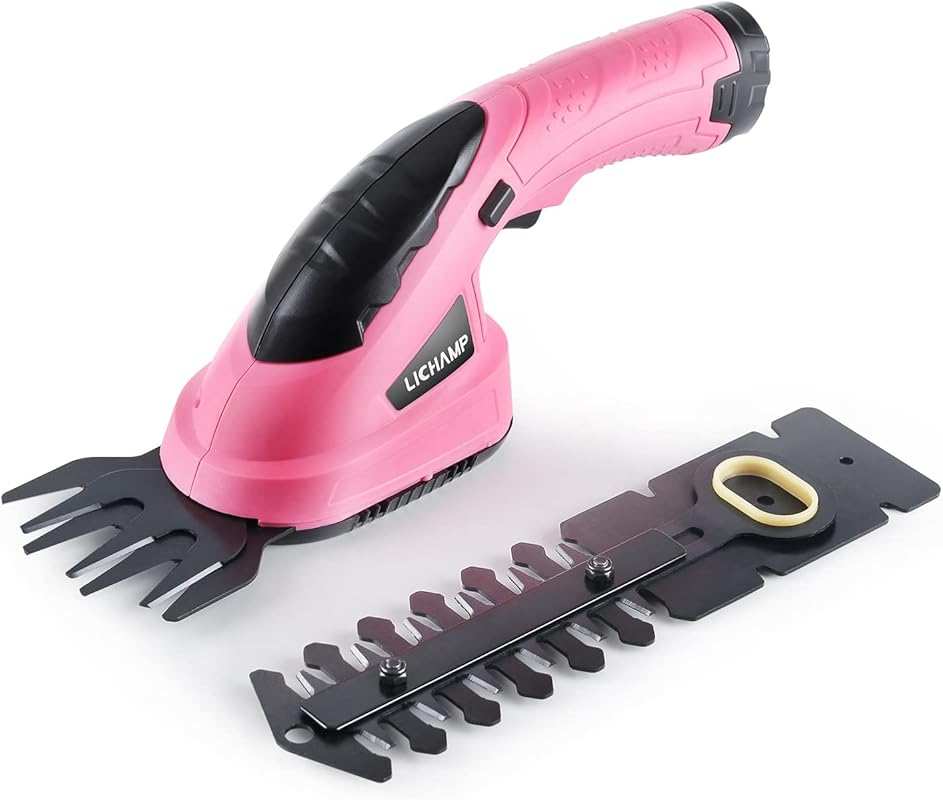 Lichamp 2-in-1 Cordless Grass Shear & Hedge Trimmer: Rechargeable Pink
