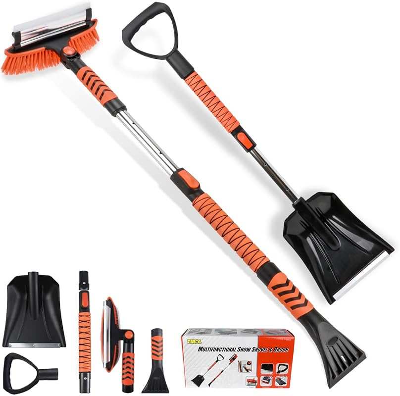 42'' Extendable Snow Brush and Ice Scraper with Pivoting Head for Cars
