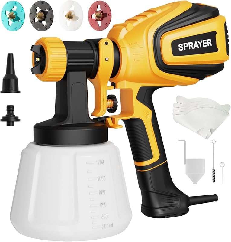 700W HVLP Paint Sprayer with 4 Nozzles, 3 Patterns, Cleaning Joints fo