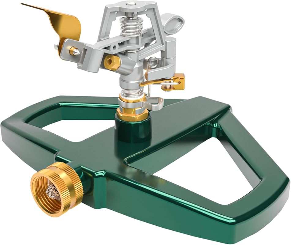 Hourleey Heavy Duty Metal Lawn Sprinkler: 360° Rotating Pulsating Irri