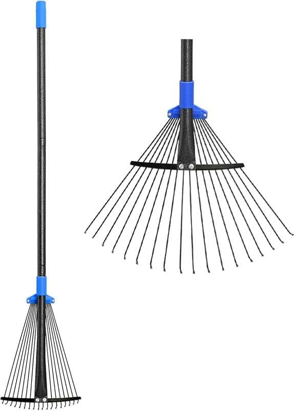 Adjustable Metal Leaf Rake with Expandable Head for Lawns and Gardenin