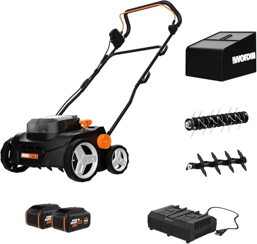 Worx 40V Cordless Electric Lawn Dethatcher & Scarifier with Brushless 