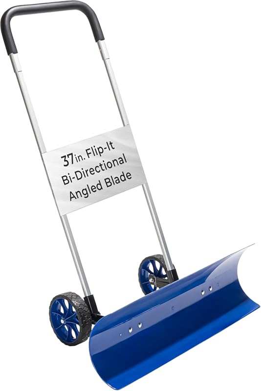 Idzo Efficient 37-Inch Snow Pusher Plow with Angled Blade and Wheels