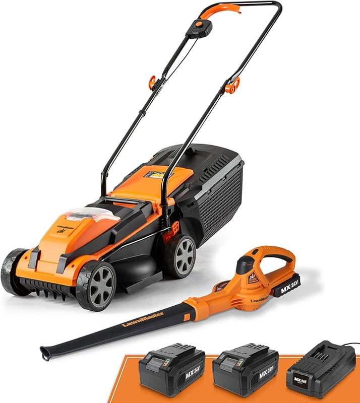 LawnMaster 24V Max 13-inch Cordless Mower and Leaf Blower Combo with B