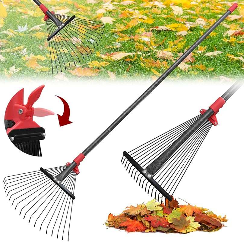 76 Inch Adjustable Metal Garden Rake with Expandable Head for Lawn Lea