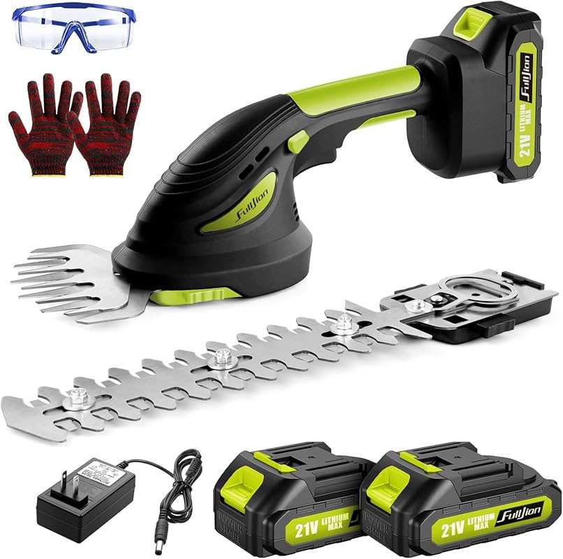 2-in-1 Cordless Hedge Trimmer: Electric 21V Grass Shears, Bush Cutter 