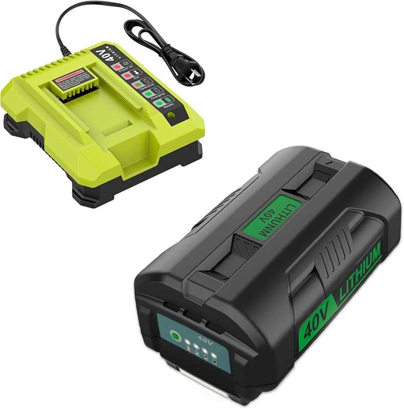 Powilling 6.0Ah Replacement Battery and Charger Kit for Ryobi 40V Lawn
