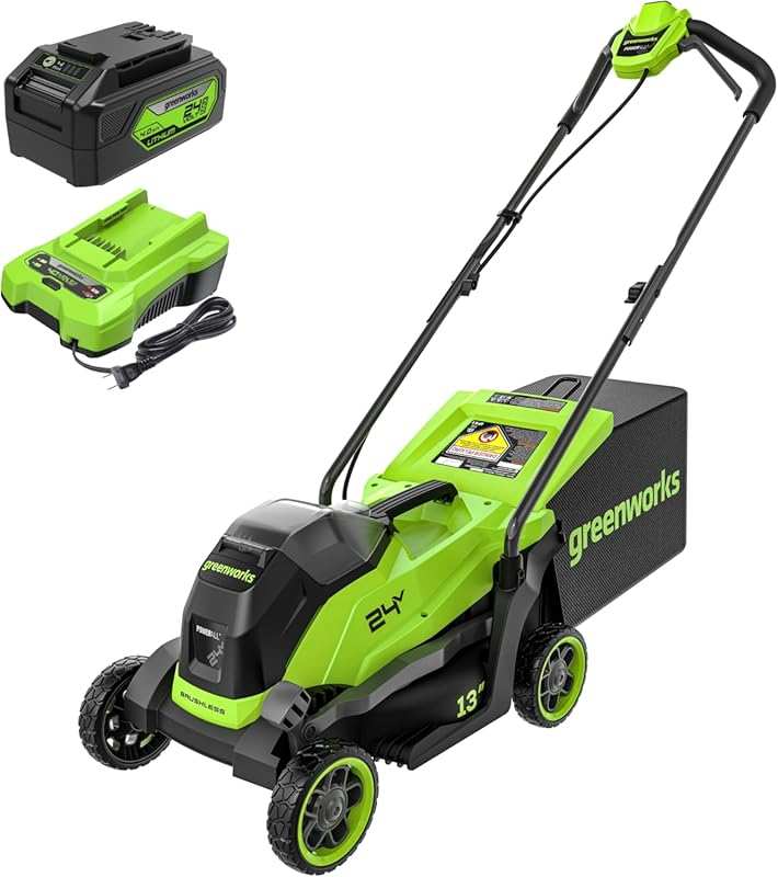 Greenworks 24V 13-Inch Brushless Push Cordless Lawn Mower with 4.0Ah B