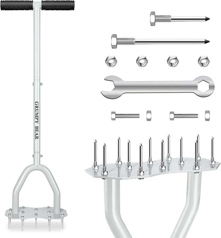 Grumpy Bear Heavy Duty Spike Lawn Aerator with T-Handle, Stainless Ste