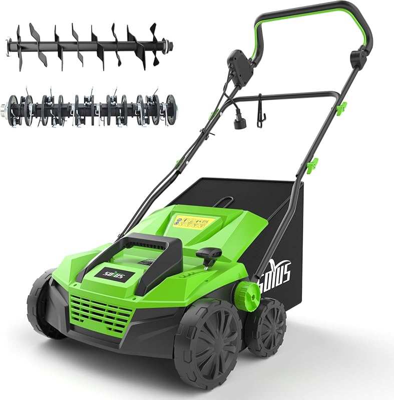 SOYUS 15-Inch 13-Amp Corded Electric Dethatcher and Scarifier with 45L