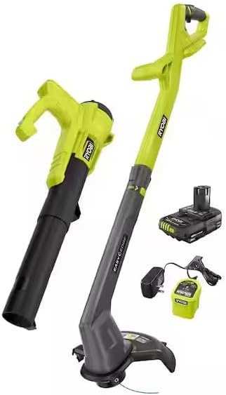 RYOBI ONE+ 18V Cordless String Trimmer/Edger and Blower/Sweeper Combo 