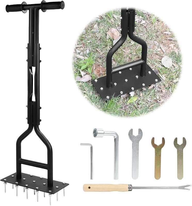 Lalago 93cm Manual Lawn Aerator Scarifier with 15 Solid Tines for Gard