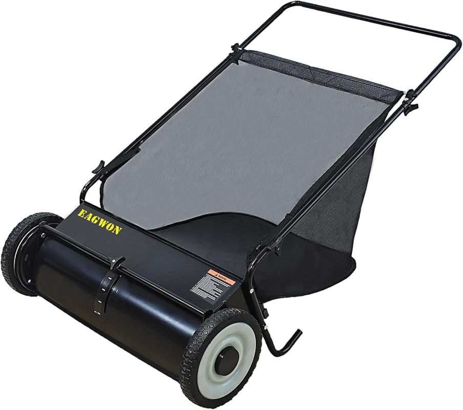 26-Inch Push Lawn Sweeper: Large 7 Cu. Ft. Hopper, 4 Brushes, Adjustab