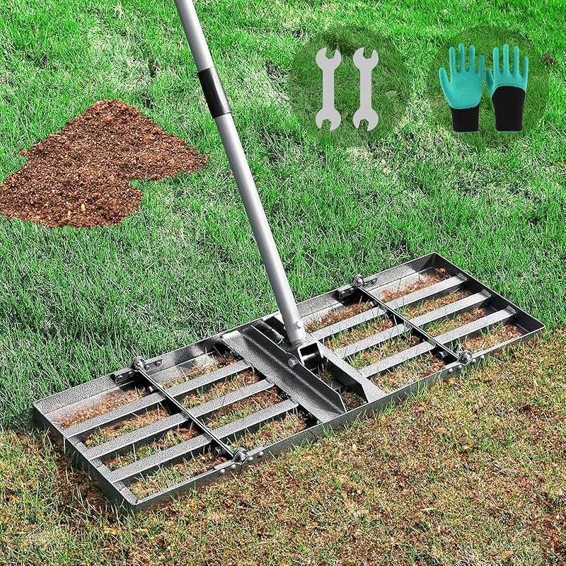 REAPALOT Heavy Duty Lawn Leveling Rake with Stainless Steel Handle, Ya