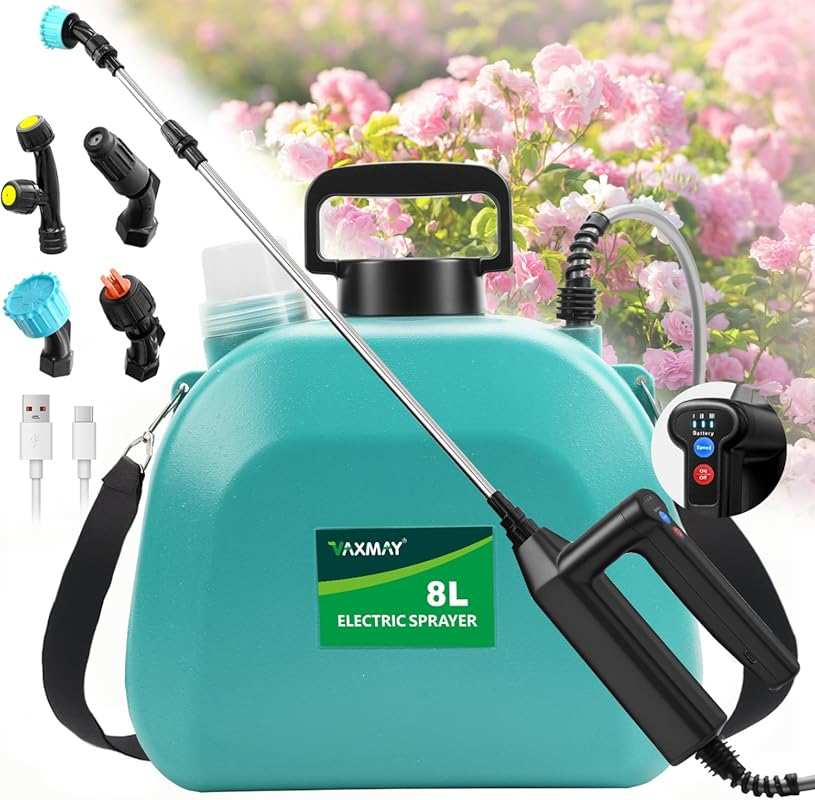 2 Gallon Upgrade Electric Sprayer, 3 Speeds, Battery Indicator, 4 Nozz