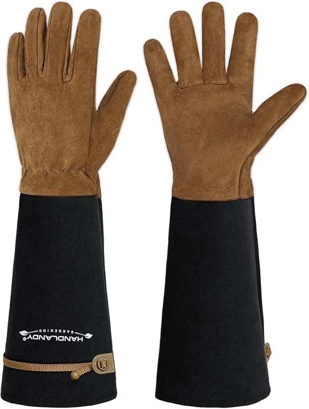 HANDLANDY Long Pigskin Leather Gardening Gloves for Men & Women, Thorn