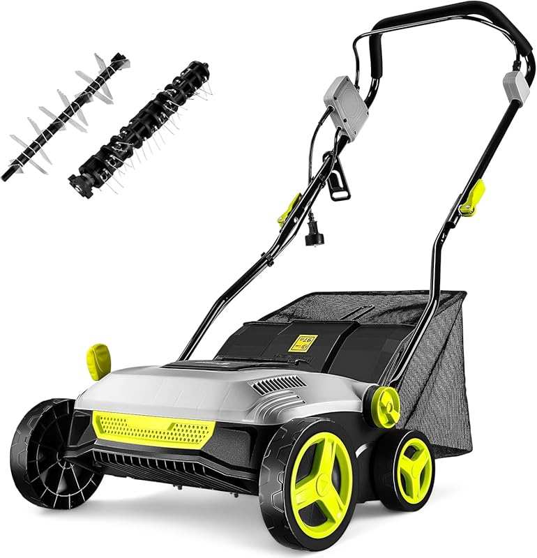 DEKOPRO 15-Inch 15 Amp Electric Lawn Dethatcher & Aerator with 5-Position Depth and 40L Bag