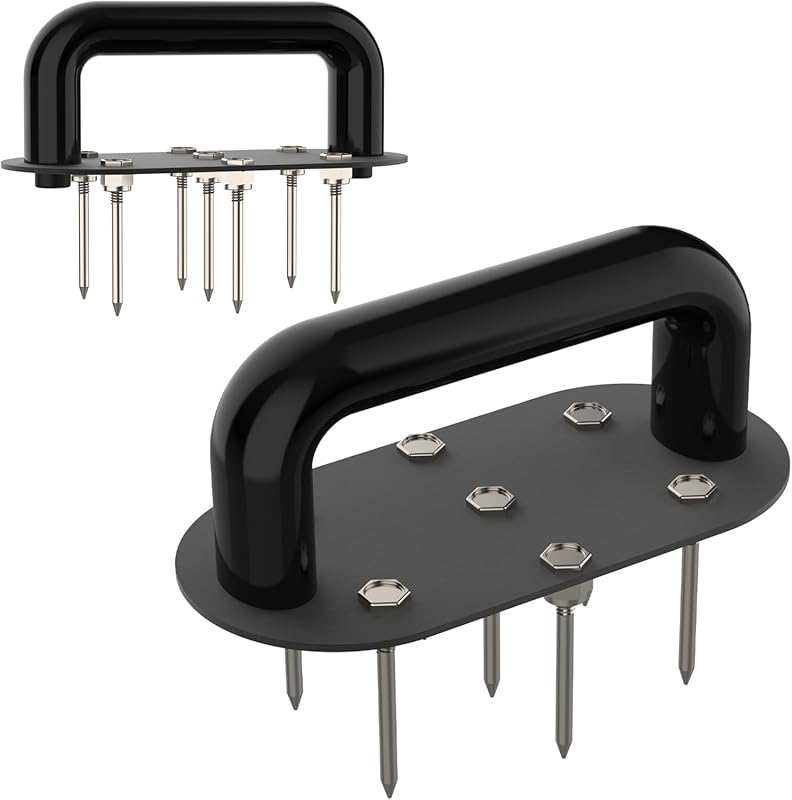 Portable Handheld Lawn Aerator with 7 Iron Spikes, Manual Garden Tille