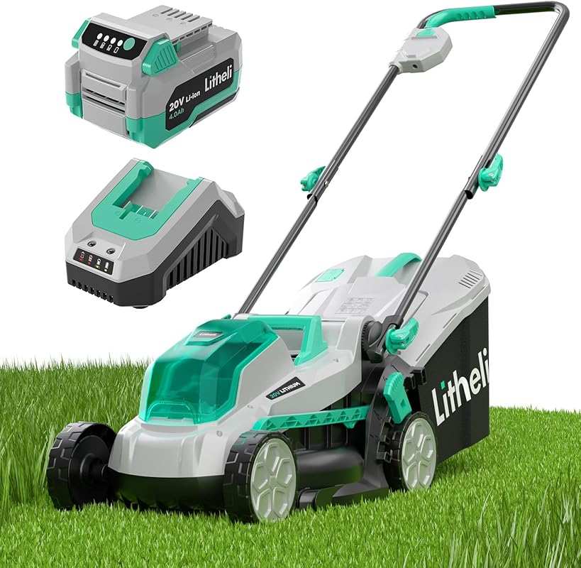 Litheli 13-Inch 20V Cordless Electric Lawn Mower with Brushless Motor,